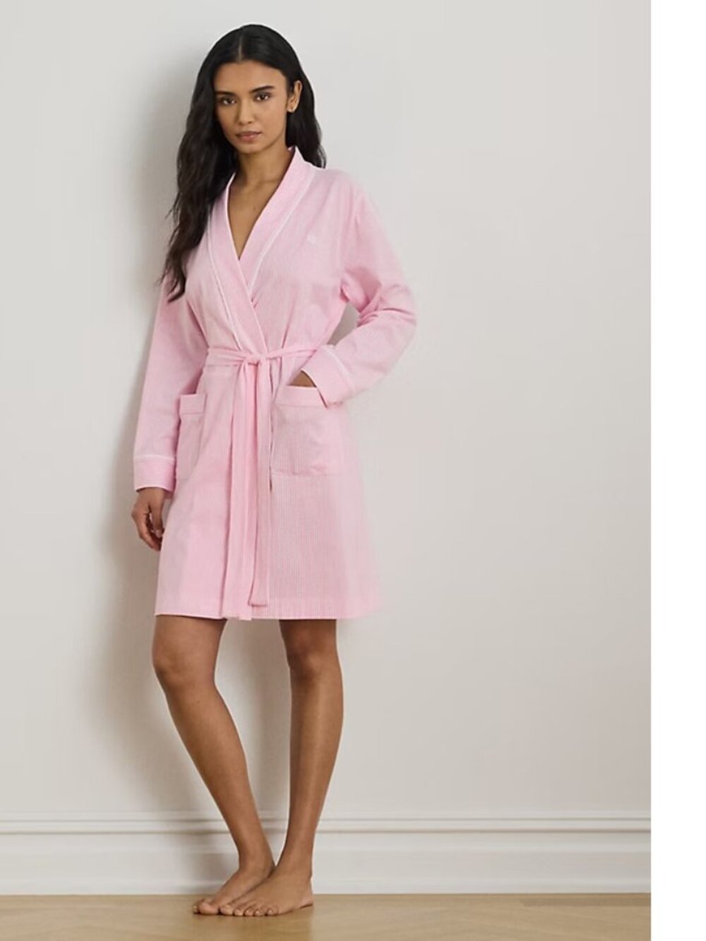 NWT Lauren Ralph Lauren Pink Stripped Shawl Collar Jersey Robe XL